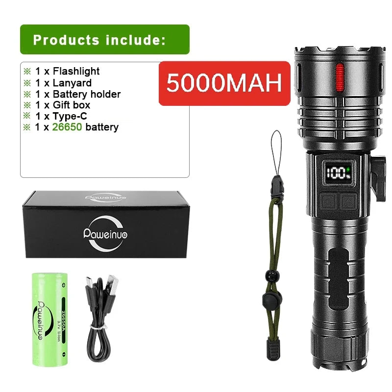 2024 1000000LM High Power Rechargeable LED Flashlight - Goshen Delightful Superstore