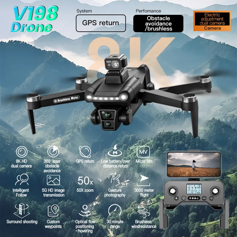 Xiaomi V198GPS Drone ESC 8K Professional HD Camera Brushless - Goshen Delightful Superstore