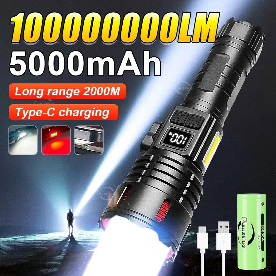 2024 1000000LM High Power Rechargeable LED Flashlight - Goshen Delightful Superstore
